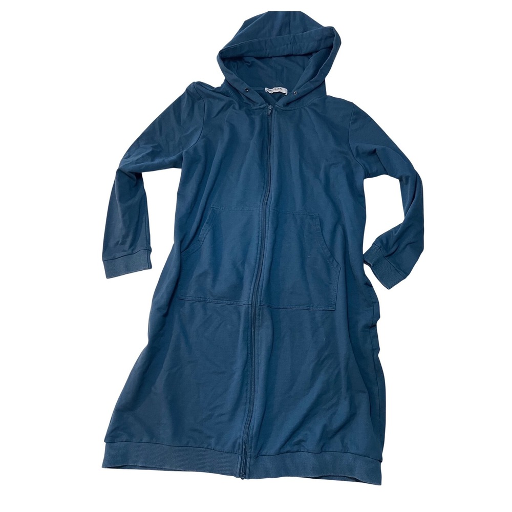 Grace Karin Womens Longline Zip Up Hoodie Teal Blue Long Sleeve Jacket Size L